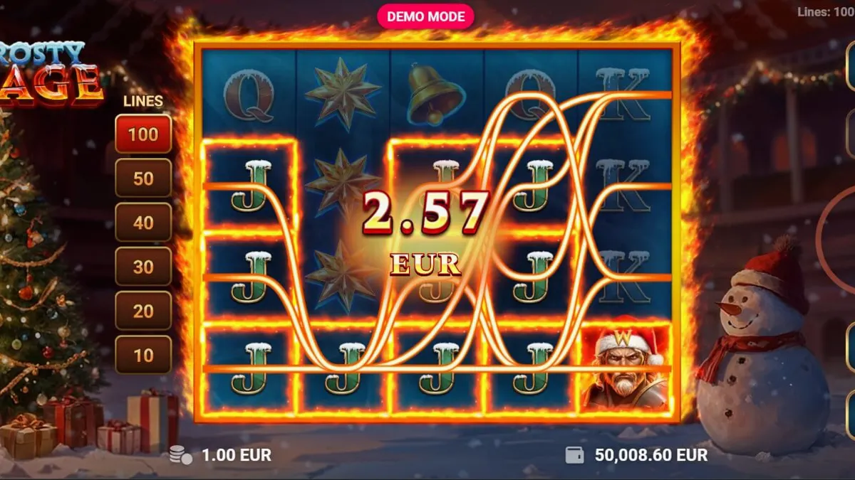 Tampilan visual slot Frosty Rage dengan tema gladiator Natal