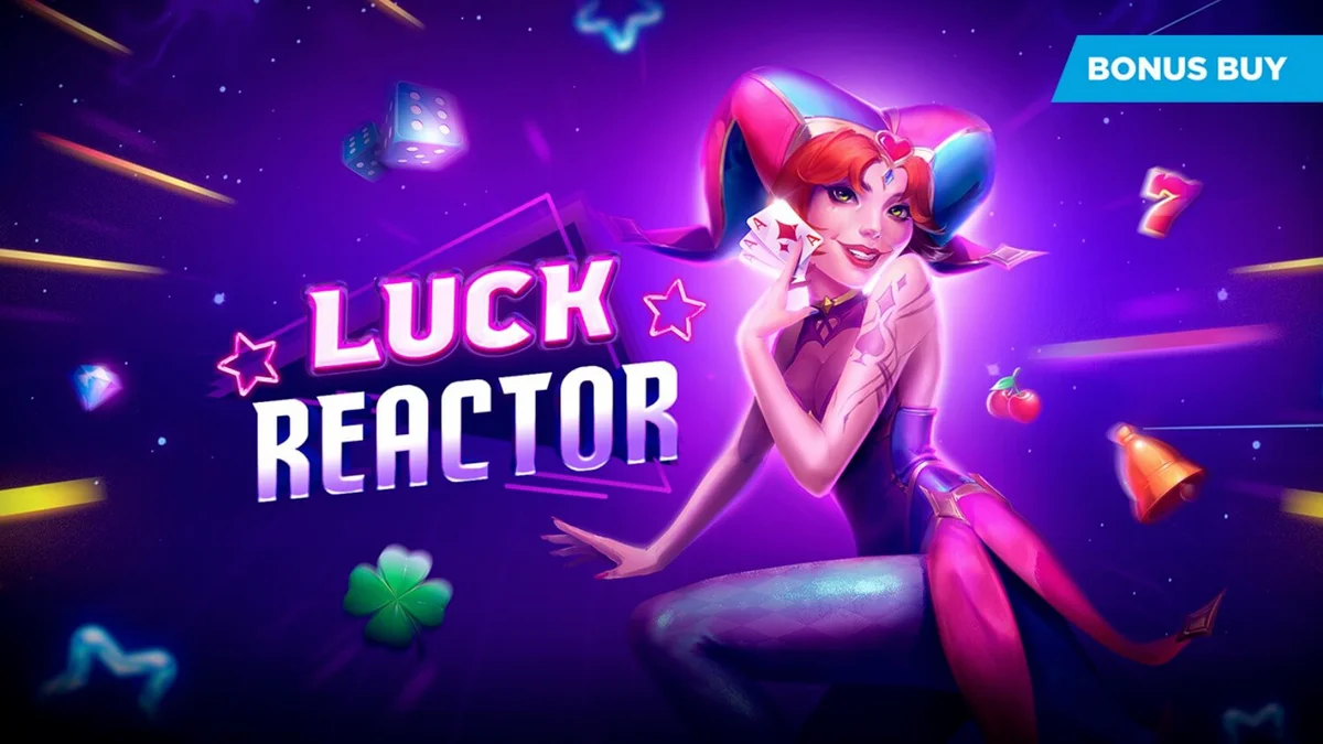 Tampilan visual slot Luck Reactor dengan tema futuristik dan neon