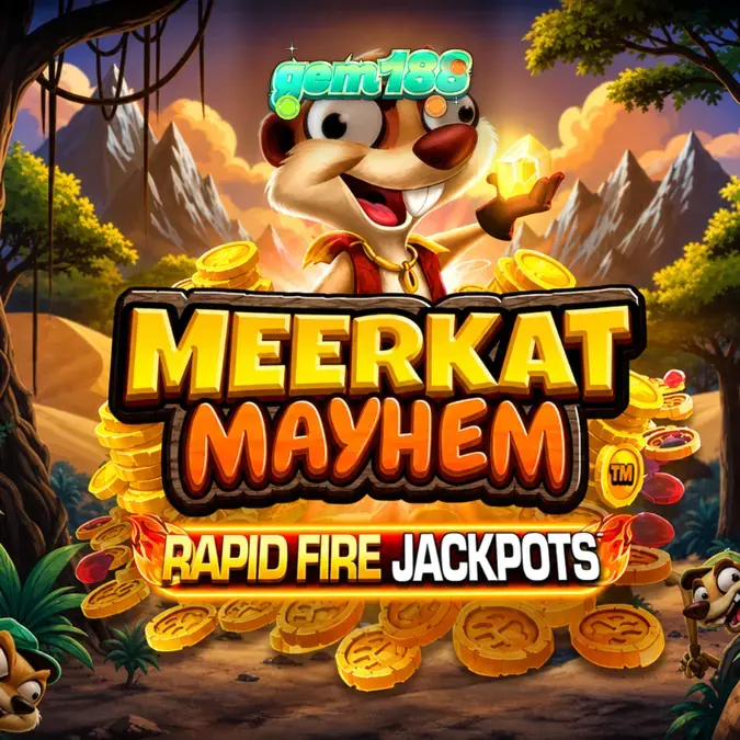 Tampilan antarmuka permainan slot Meerkat Mayhem dengan fitur Progression Trail.